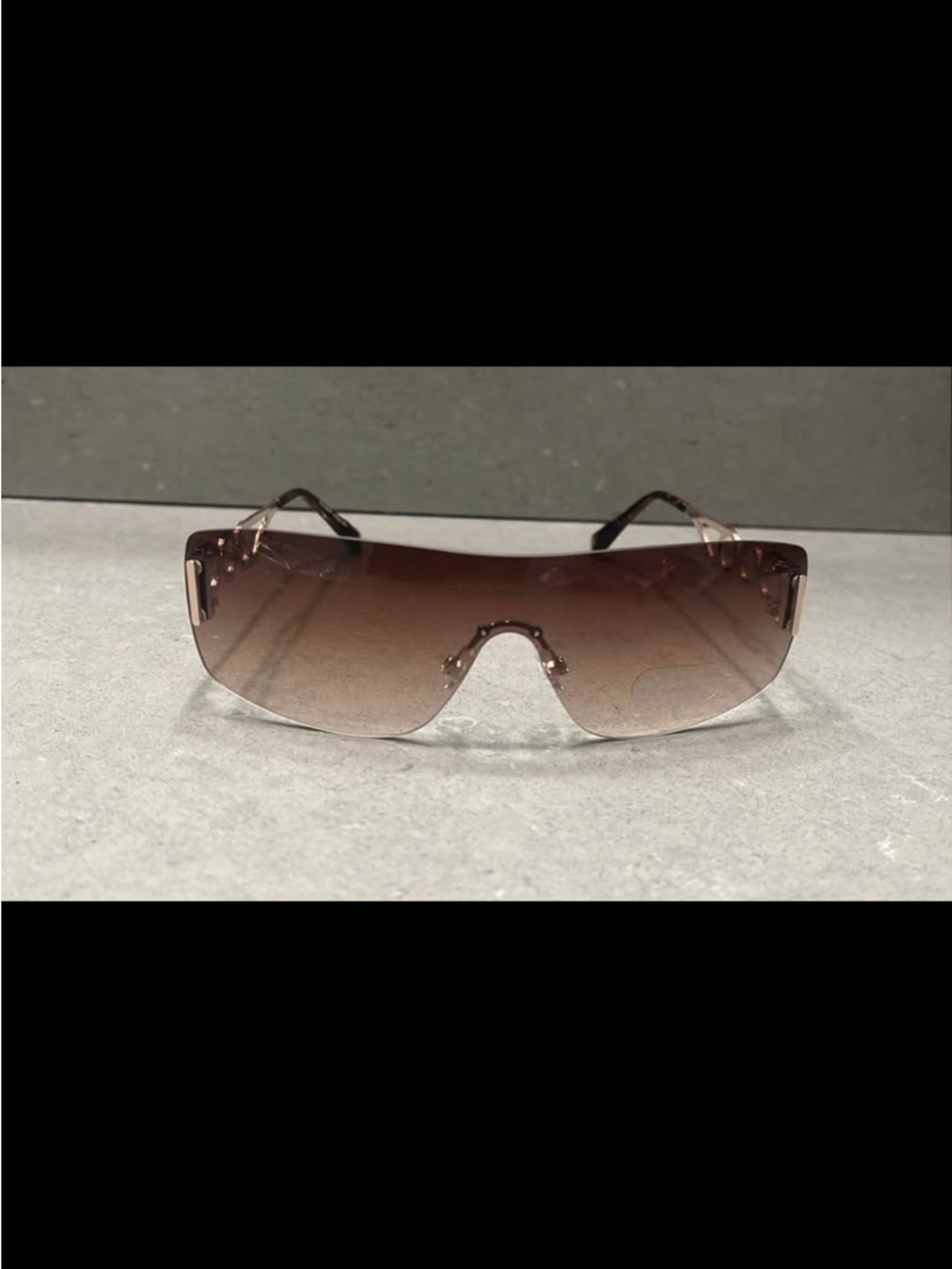 Brown Rimless Shield Sunglasses - Picture 2 of 6